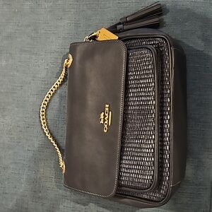 Navy coach basketweave purse